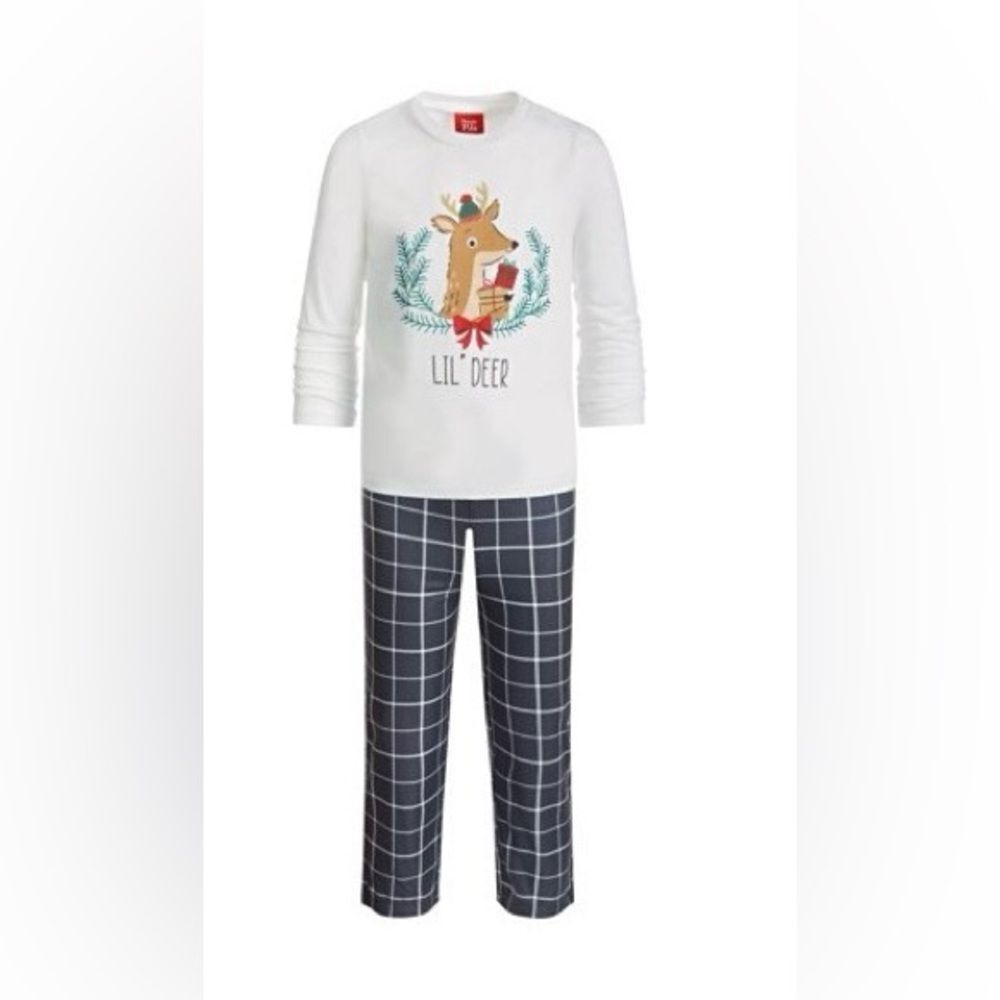 Family PJs Mix It Deer Lil Matching Boys Pajama Set, Grey Plaid size M(8)